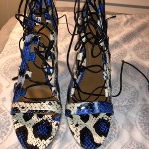 Aquazzura- Blue Snakeskin Lace Up Sandals